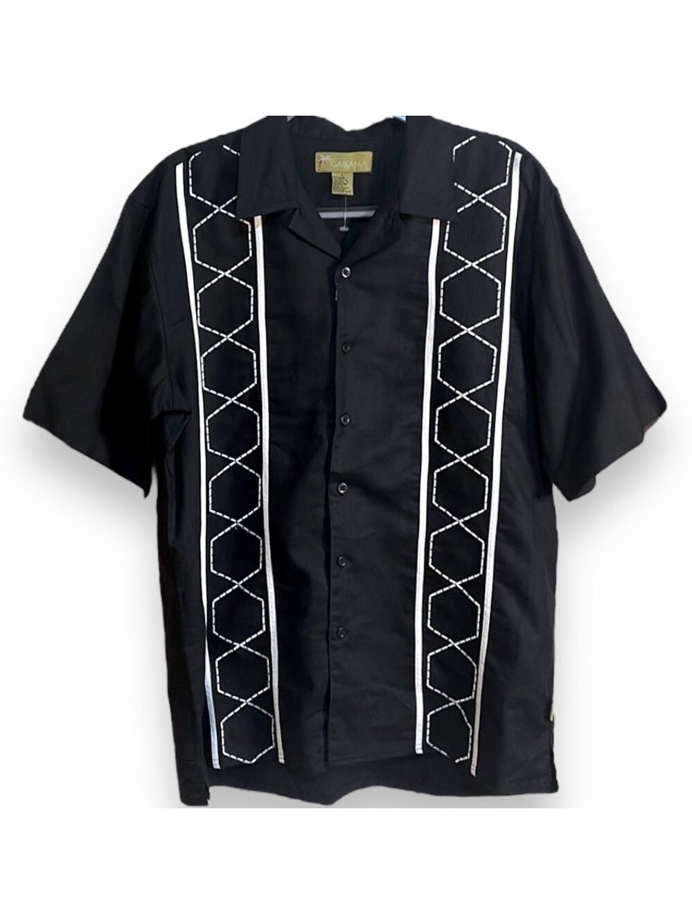 Cabana Black and White Linen Short Sleeve Button Down Men’s Size L, New w/ Tags